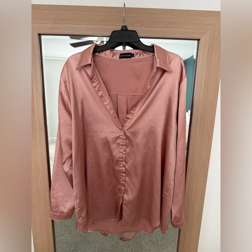Pretty Little Thing Pink Button Down Shirt Relaxed Notched Collar